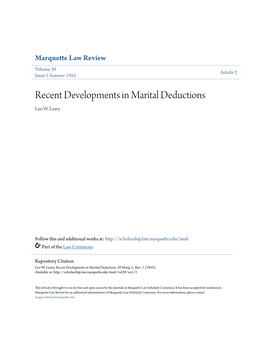 Recent Developments in Marital Deductions Leo W