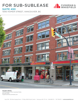 For Sub-Sublease Suite 490 1090 Homer Street, Vancouver, Bc