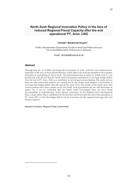 North Aceh Regional Innovation Policy in the Face of Reduced Regional Fiscal Capacity After the End Operational PT