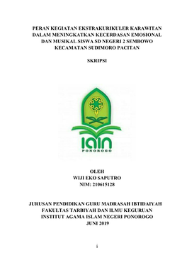 Peran Kegiatan Ekstrakurikuler Karawitan Dalam Meningkatkan Kecerdasan Emosional Dan Musikal Siswa Sd Negeri 2 Sembowo Kecamatan Sudimoro Pacitan