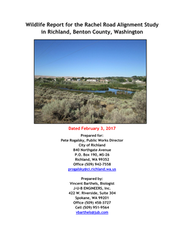 Wildlife Report for the Rachel Road Alignment Study in Richland, Benton County, Washington