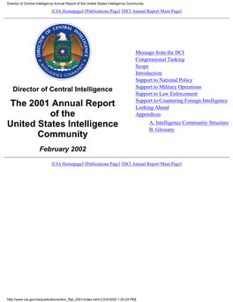 Director of Central Intelligence Annual Report of the United States Intelligence Community [CIA Homepage] [Publications Page] [DCI Annual Report Main Page]