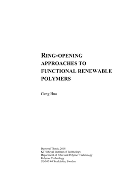 Ring-Opening Approaches to Functional Renewable Polymers
