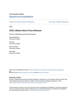 2005, Umaine News Press Releases