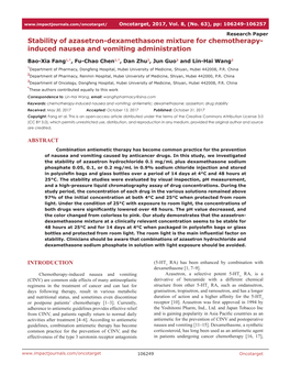 Stability of Azasetron-Dexamethasone Mixture for Chemotherapy- Induced Nausea and Vomiting Administration