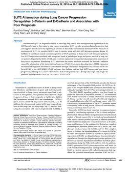 SLIT2 Attenuation During Lung Cancer Progression Deregulates Β-Catenin and E-Cadherin and Associates with Poor Prognosis