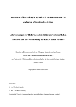 Assessment of Bat Activity in Agricultural Environments and The