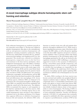 A Novel Macrophage Subtype Directs Hematopoietic Stem Cell Homing and Retention