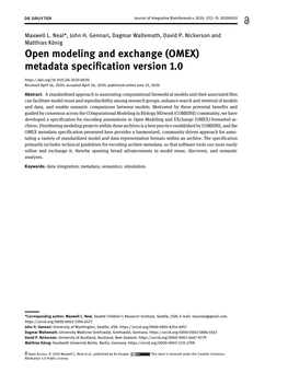 Open Modeling and Exchange (OMEX) Metadata Specification Version