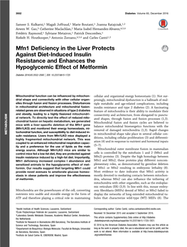 Mfn1 Deficiency in the Liver Protects Against Diet-Induced