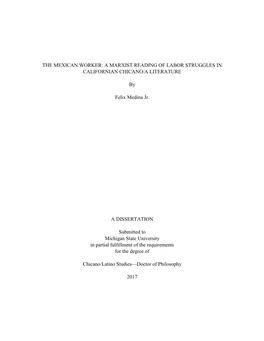 The Mexican Worker: a Marxist Reading of Labor Struggles in Californian Chicano/A Literature