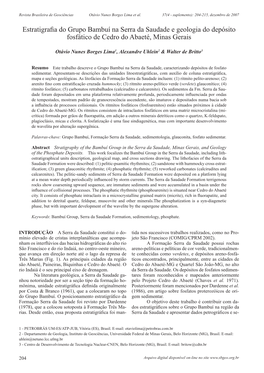 Estratigrafia Do Grupo Bambuí Na Serra Da Saudade E Geologia Do Depósito Fosfático De Cedro Do Abaeté, Minas Gerais