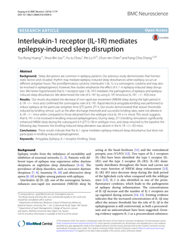 (IL-1R) Mediates Epilepsy-Induced Sleep Disruption