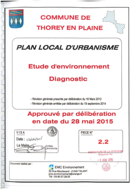 Plan Local D'urbanisme Commune De Thorey-En-Plaine Cote-D'or