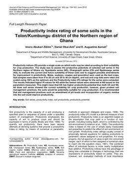 Productivity Index Rating of Some Soils in the Tolon/Kumbungu District of the Northern Region of Ghana