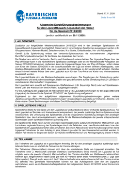 Ligapokal) Der Herren Für Die Spielzeit 2019/2020 (Amtlich Veröffentlicht Am 20.11.2020
