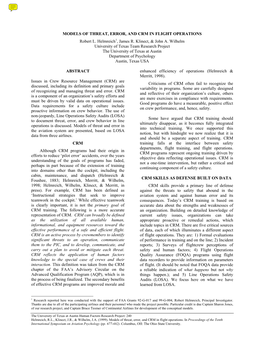 MODELS of THREAT, ERROR, and CRM in FLIGHT OPERATIONS Robert L