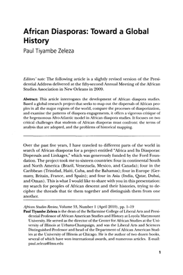 African Diasporas: Toward a Global History Paul Tiyambe Zeleza