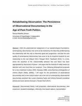 The Persistence of Observational Documentary in the Age of Post