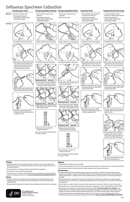 Influenza Specimen Collection Nasopharyngeal Swab Nasopharyngeal/Nasal Aspirate Nasopharyngeal/Nasal Wash Deep Nasal Swab Combined Nasal & Throat Swab