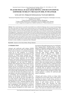 Placer Small-Scale Gold Mining and Occupational Exposure to Heavy Metals in Soil in Myanmar