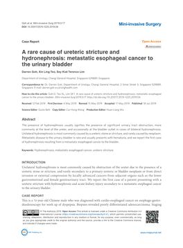 A Rare Cause of Ureteric Stricture and Hydronephrosis: Metastatic Esophageal Cancer to the Urinary Bladder