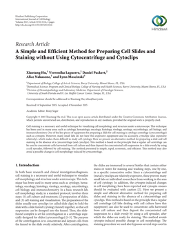 A Simple and Efficient Method for Preparing Cell Slides and Staining Without Using Cytocentrifuge and Cytoclips