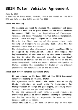 BBIN Motor Vehicle Agreement