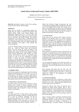 South Africa Geothermal Country Update (2005-2009)