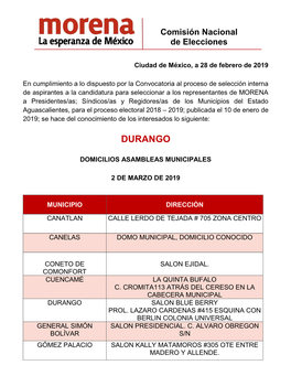 Domicilios Asambleas Municipales