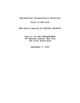 Metropolitan Transportation Authority State of New York MTA Public Hearing on CAPITAL PROJECTS