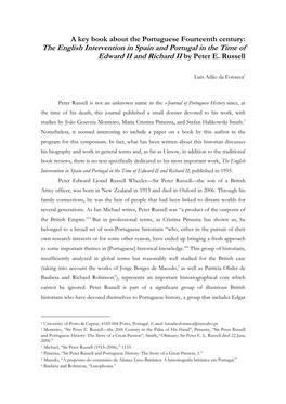 A Key Book About the Portuguese Fourteenth Century: the English Intervention in Spain and Portugal in the Time of Edward II and Richard II by Peter E