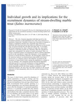 Individual Growth and Its Implications for the Recruitment Dynamics of Stream-Dwelling Marble Trout (Salmo Marmoratus)