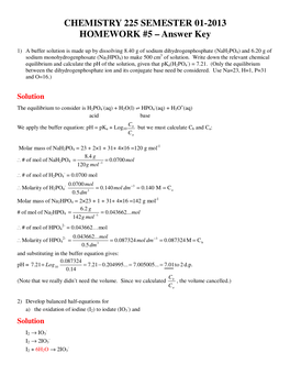 CHEMISTRY 225 SEMESTER 01-2013 HOMEWORK #5 – Answer Key