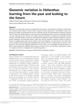 Genomic Variation in Helianthus: Learning from the Past and Looking to the Future Michael B