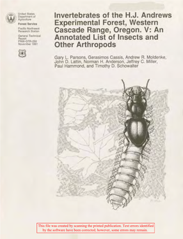An Annotated List of Insects and Other Arthropods
