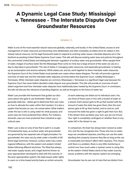 A Dynamic Legal Case Study: Mississippi V. Tennessee - the Interstate Dispute Over Groundwater Resources