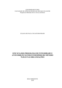 Eficácia Dos Programas De Integridade E Anticorrupção Por Intermédio Do Método 70.20.10 Nas Organizações