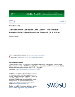 "A Pattern Which Our Nature Cries out For": the Medieval Tradition of the Ordered Four in the Fiction of J.R.R