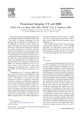 Functional Imaging: CT and MRI Edwin J.R