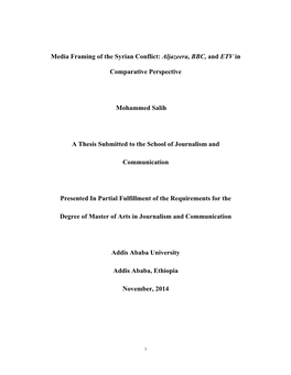 Media Framing of the Syrian Conflict: Aljazeera, BBC, and ETV In