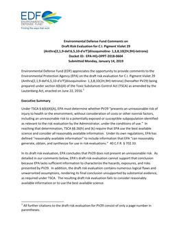 Environmental Defense Fund Comments on Draft Risk Evaluation for CI Pigment Violet 29