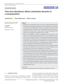 Time Since Disturbance Affects Colonization Dynamics in a Metapopulation