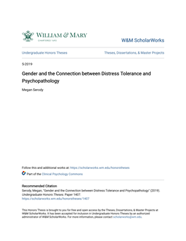 Gender and the Connection Between Distress Tolerance and Psychopathology