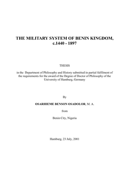 THE MILITARY SYSTEM of BENIN KINGDOM, C.1440 - 1897