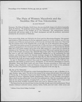 The Plain of Western Macedonia and the Neolithic Site of Nea Nikomedeia by JOHN Bintliff1