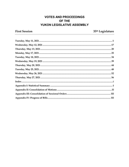 Votes and Proceedings of the Yukon Legislative Assembly