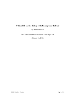 William Still and the History of the Underground Railroad