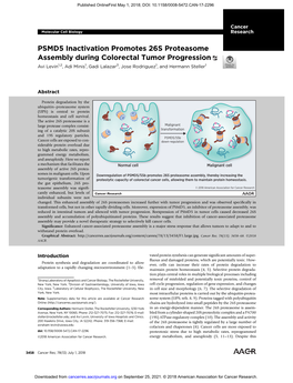 PSMD5 Inactivation Promotes 26S Proteasome Assembly During Colorectal Tumor Progression Avi Levin1,2, Adi Minis1, Gadi Lalazar3, Jose Rodriguez1, and Hermann Steller1