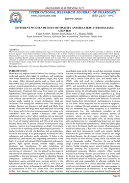 Different Models of Hepatotoxicity and Related Liver Diseases